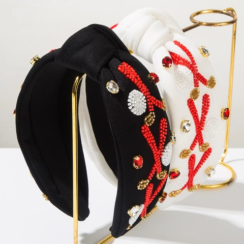 Cerchietto Annodato con Perline Cucite a Mano per Donna Tessuto di Lusso Strass Lettera Design Pallina da Golf Accessori Moda