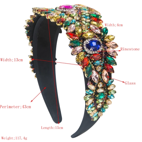 Baroque Rhinestone Headband Vintage Wide Crystal Hair Band Luxurious Jeweled Cloth Hair Hoop For Women Party Wedding