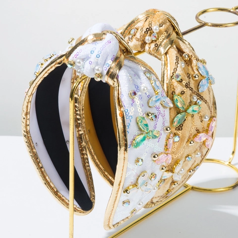 Cerchietto con Nodo Vintage Barocco da Donna Bordo Largo Con Paillettes Strass Colorati Farfalla Künstliche Perle d'Imitazione Gioielli