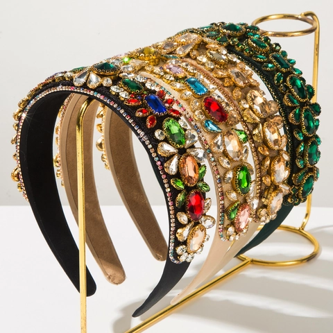 Cerchietto Largo Barocco Vintage di Lusso Con Strass per Donna Colorato Cristallo Gemma Cerchio per Capelli Accessori per Capelli per Matrimonio Festa
