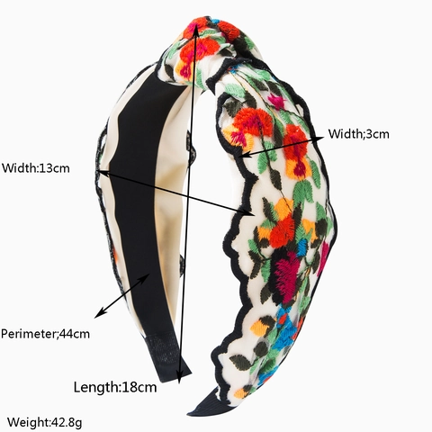 Bohemian Embroidered Flower Wide Headband For Women Vintage Ethnic Style Knotted Alice Band Fabric Hair Hoop Fashion Hair Accessories