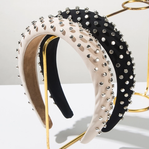Cerchietto Imbottito in Spugna Stile Coreano Con Rivetti in Metallo Fascia Larga Per Donna Accessorio Moda Antiscivolo