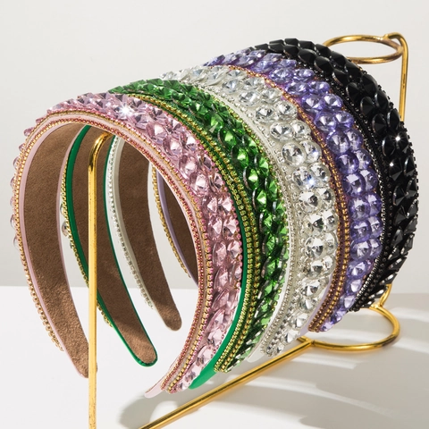 Baroque Full Rhinestone Wide Headband For Women Vintage Inlaid Crystal Hair Band Banquet Party Elegant Hair Accessories