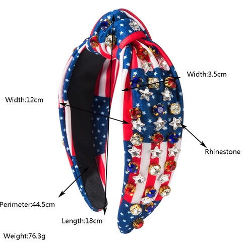 Serre-Tête Drapeau Américain Jour de l'Indépendance Femme Nœud Patriotique Bandeau Large Avec Tissu Strass Perles Étoiles Accessoires 4 Juillet