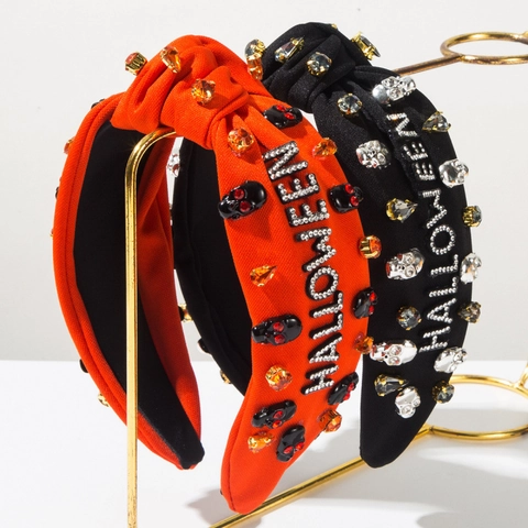 Gothic Halloween Geknotetes Haarreif Für Damen Mit Strass Buchstaben Skelett Kürbis Dekor Party Haarschmuck