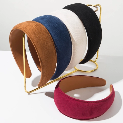 Women's Padded Wide Headband Retro Solid Color Fabric Hairband Thickened French Style Hair Hoop Fashion Accessories