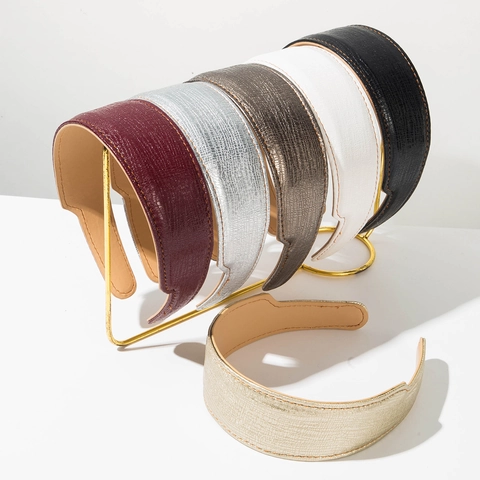 Koreanischer Stil Eleganter Kunstleder Haarreif Breit Damen Einfarbig Metallic Tier Textur Mode Haarschmuck