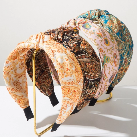 Retro Bohemian Style Φαρδιά Στέκα με Κόμπο Paisley Τυπωμένο Ύφασμα Στέκα Μαλλιών για Γυναίκες Μόδα Αξεσουάρ Μαλλιών για Διακοπές