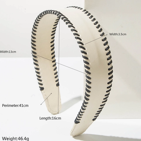 Vintage Wide Leather Headband For Women Contrast Stitching Handmade Hair Hoop Solid Color Fashion Retro Hair Accessories