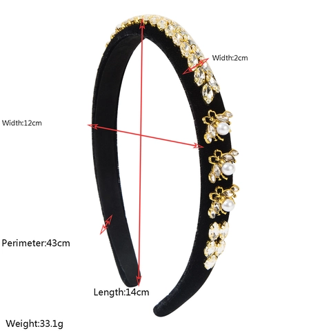 Luxury Baroque Padded Velvet Headband For Women With Rhinestones And Artificial Pearl Bee Fashion Banquet Party Hair Accessory