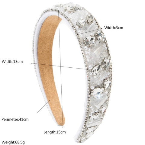 Baroque Retro Luxury Wide Headband For Women Padded Fabric Rhinestone And Artificial Pearl Banquet Hair Accessories