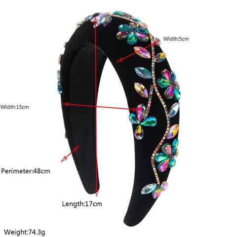 Baroque Rhinestone Padded Headband Women Wide Brim Velvet Hairband Vintage Crystal Floral Pattern Hair Accessories Gift