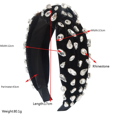 Baroque Velvet Padded Headband For Women Vintage Rhinestone Knotted Wide Hairband Luxury Fashion Hair Accessories For Wedding Party