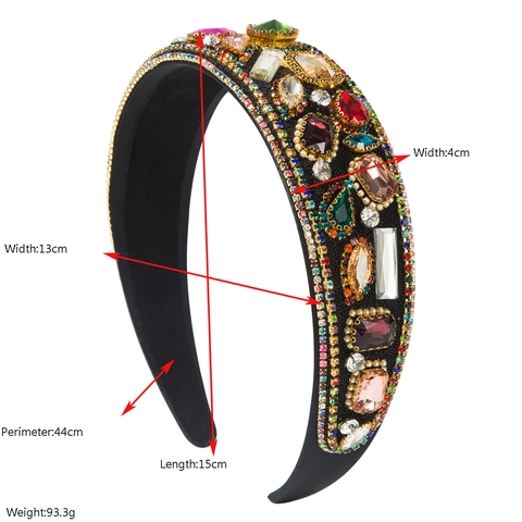 Serre-tête Large Baroque Vintage en Tissu avec Cristaux de Verre Colorés et Strass Bijoux de Cheveux pour Femmes Fête Mariage