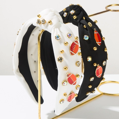 Sporty American Football Knot Headband Fabric Rhinestone Studded Fashion Hair Accessory For Women Decorative Headwear