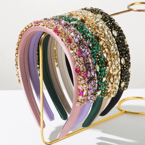 Cerchietto Imbottito Vintage Barocco da Donna con Strass Colorati Intarsiati Accessori per Capelli in Raso di Lusso per Festa