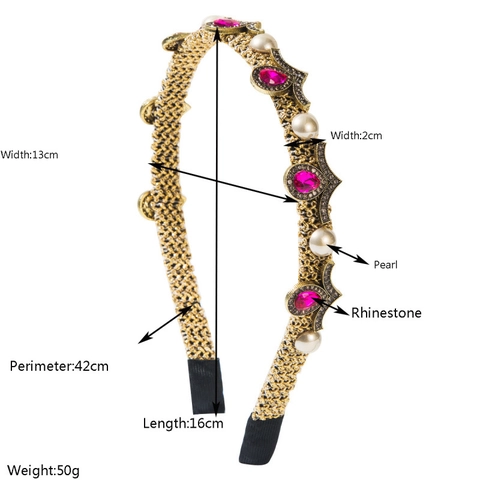 Vintage Baroque Gold Woven Hairband With Colorful Rhinestones And Faux Artificial Pearls Elegant Party Headband For Women Hair Accessories