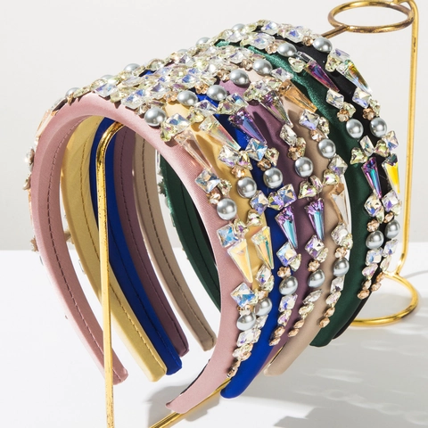 Baroque Padded Rhinestone Headband For Women Vintage Luxurious Artificial Pearl Hair Hoop Wedding Party Hair Accessories