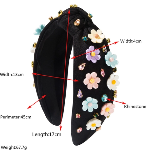 Cerchietto in Tessuto Annodato in Stile Barocco Con Fiori in Resina 3D Strass Colorati Accessori per Capelli Moda Donna Festa