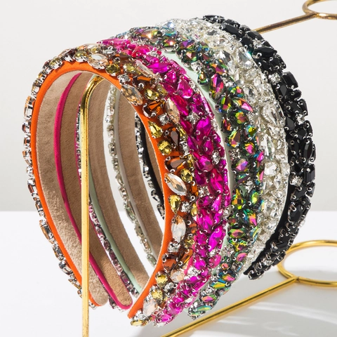 Baroque Luxury Padded Headband For Women Vintage Heavy Handcrafted Rhinestone Hair Hoop Wide Sparkly Headband Party Hair Accessories