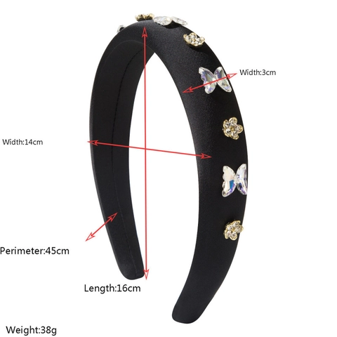 Baroque Rhinestone Butterfly Flower Padded Headband Women Vintage Wide Satin Fabric Hair Band Elegant Hair Accessories