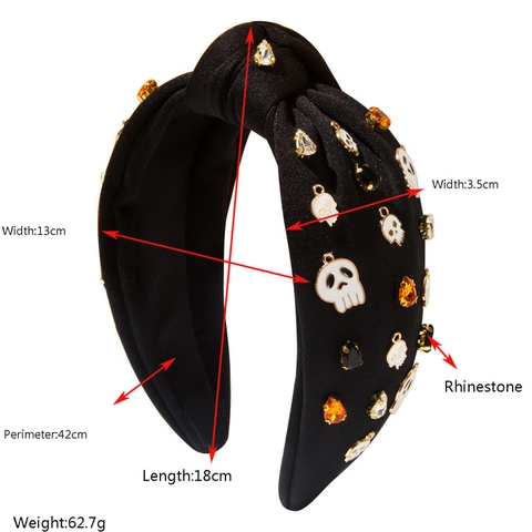Halloween Geknoteter Haarreif Mit Stoff Legierung Totenkopf Anhänger Und Strass Für Party Damen Gothic Haarschmuck
