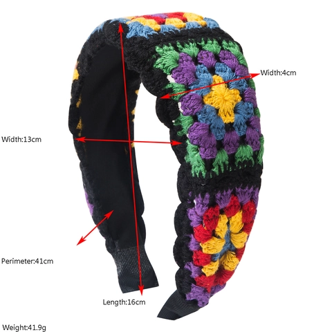 Korean Style Hand Crochet Granny Square Headband Retro Floral Knit Hair Band Bohemian Wide Turban For Women Hair Accessories