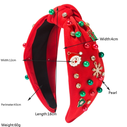 Cerchietto con Nodo di Natale per Donna Strass Perla Artificiale Babbo Natale Fiocco di Neve Arredamento Accessori per Capelli
