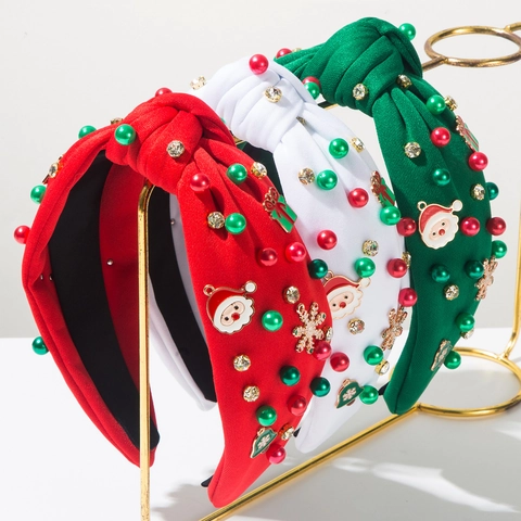 Cerchietto con Nodo di Natale per Donna Strass Perla Artificiale Babbo Natale Fiocco di Neve Arredamento Accessori per Capelli