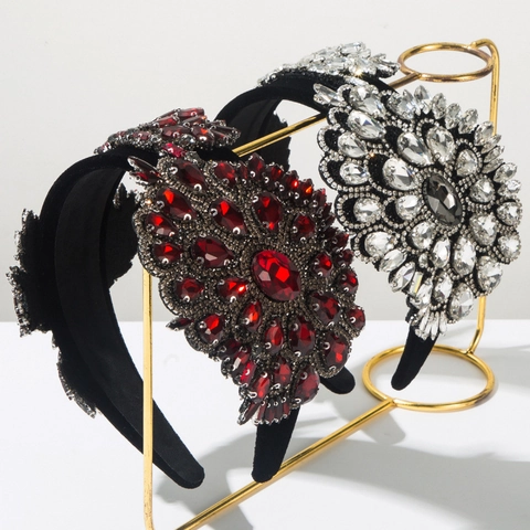 Cerchietto Imbottito Vintage Barocco per Donna Lussuosa Fascia per Capelli con Fiori di Strass Accessori per Capelli da Festa