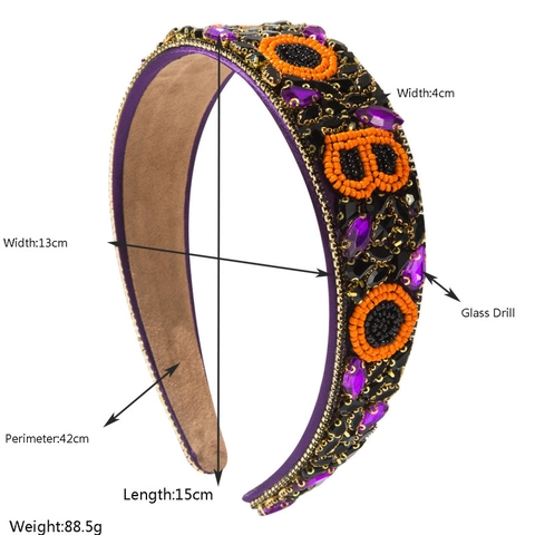 Halloween-Haarband mit Perlen für Damen BOO-Buchstaben Strass Gespenst Kürbis Festliches Party-Haarband Haarschmuck