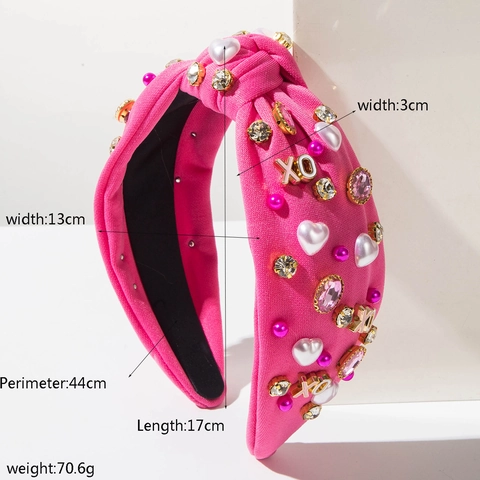 Valentinstag Knoten Stirnband Damen Stoff Haarreif Strass Künstliche Perle XO Herz Deko Party Kopfschmuck