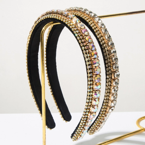 Baroque Padded Velvet Rhinestone Headband For Women Full Drill Sparkly Luxury Fashion Hair Band Commuter Daily Hair Accessories