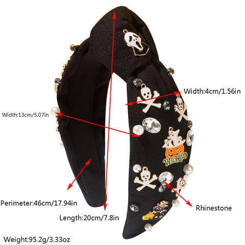 Diadema de Nudo de Halloween para Mujer Decoración de Calabaza Calavera Telaraña Perla Artificial Strass Gingham Cuadros Diadema Festiva