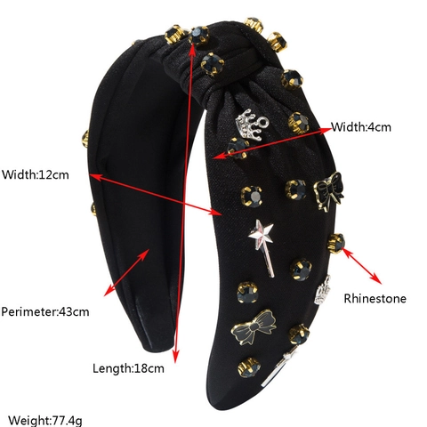 Cerchietto Annodato in Tessuto Largo a Moda Europea per Donna Creativo con Strass Fiocco Corona Cappello da Mago Accessori per Capelli