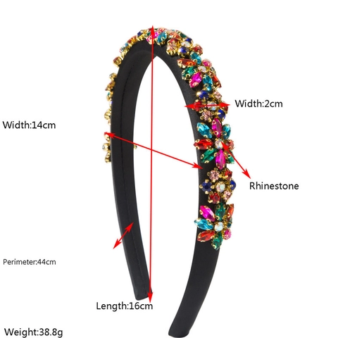 Serre-tête Rembourré en Strass Colorés Rétro Baroque pour Femme Serre-tête de Luxe en Tissu avec Fleurs Incrustées Accessoires de Coiffure pour Mariage et Fête