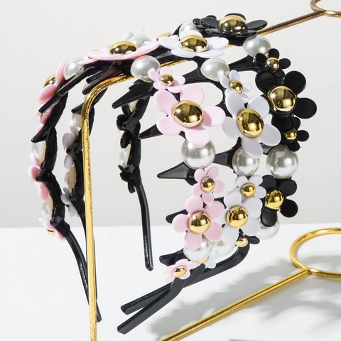Koreanische Mode Antirutsch Haarreif Mit Künstlichen Perlen Und Strass Blumen Kunststoff Legierung Haarband Für Damen