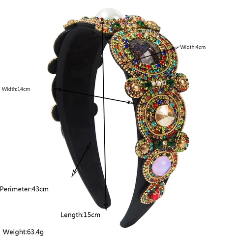 Baroque Luxurious Wide Headband For Women With Artificial Turquoise Pearl Rhinestone Vintage Fabric Hair Hoop Party Accessories