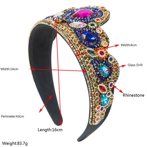 Baroque Vintage Crown Headband Luxury Rhinestone Artificial Pearl Padded Hairband Retro Palace Style Wedding Party Hair Accessories