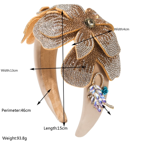 Vintage Baroque Style Padded Headband For Women Large 3D Flower Rhinestone Encrusted Fashion Hair Accessories For Wedding Party