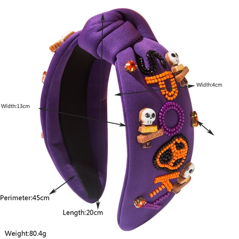 Cerchietto Annodato in Tessuto Spooky di Halloween Teschio Zucca Strass Perle Artificiali Copricapo da Festa per Donna Stile Gotico