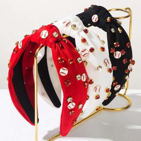 Diadema Anudada con Strass y Patrón de Béisbol de Moda para Mujer Banda para el Cabello de Tela Ancha Estilo Deportivo