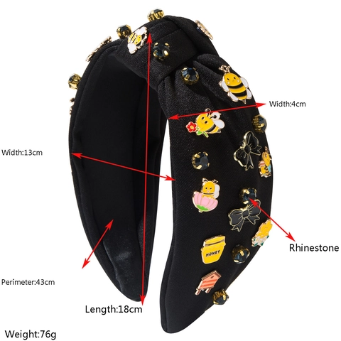 Women Sweet Knot Wide Headband Fabric Bee Bow Enamel Flower Rhinestone Hair Hoop Retro Baroque Hair Accessories