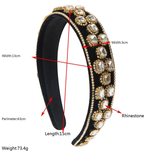 Vintage Barok Fluweel Strass Haarband Voor Vrouwen Luxe Brede Gewatteerde Stirnband Kleurrijke Kristallen Haaraccessoires