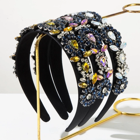 Diadema Acolchada de Lujo Barroco para Mujer con Diamantes de Imitación Cristal Flor Banda de Pelo Ancha Tocado Estilo Francés Retro Accesorios para el Cabello