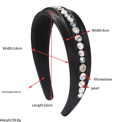 Fashion Padded Satin Headband With Rhinestones And Artificial Pearls French Vintage Wide Hair Band For Women Hair Accessories Gift