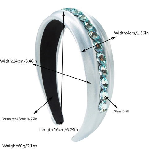 Elegant Padded Satin Headband With Glass Rhinestone Decoration Solid Color Wide Hairband For Women Fashion Hair Accessories