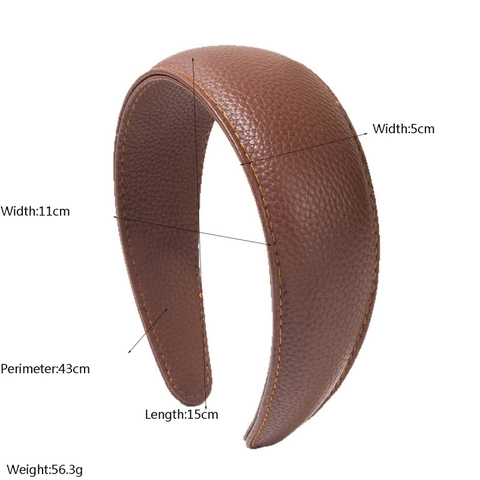 Vintage PU Leather Padded Wide Headband Contrast Stitching Lychee Texture Solid Color Hair Band Women Hair Accessories