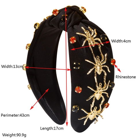 Halloween Gothic Spider Web Knotted Headband For Women Rhinestone Metal Spider Wide Fabric Hair Band Festival Party Accessory