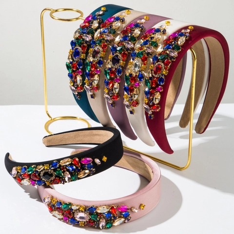Diadema Acolchada Barroca para Mujer de Lujo con Diamantes de Imitación de Vidrio Incrustados Diadema Acolchada Moda Retro Fiesta Accesorios para el Cabello